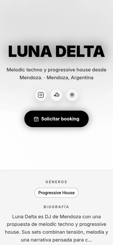PressKit gratuito para DJ publicado y revisado desde un teléfono móvil